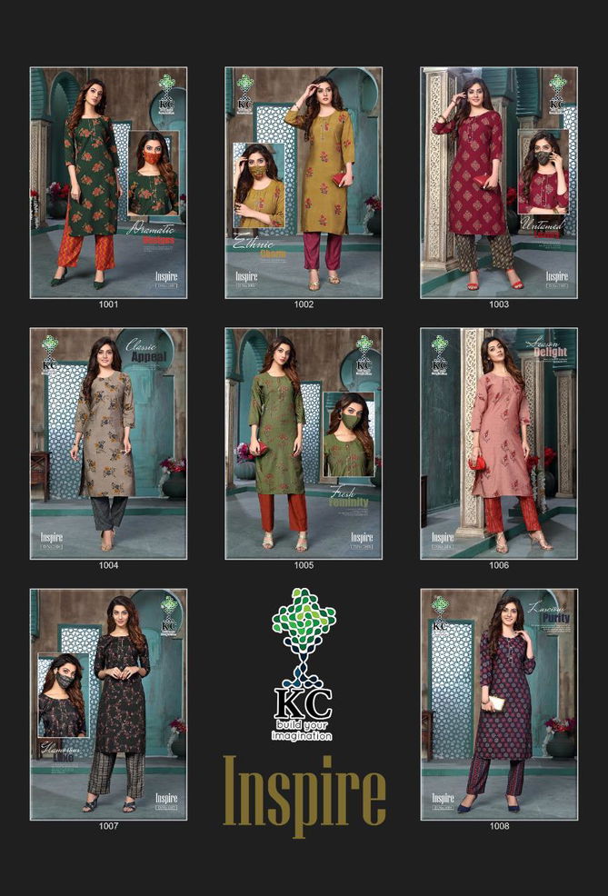 Kc Inspire Latest Designer Party Wear Printed Rayon Kurti With Bottom Collection